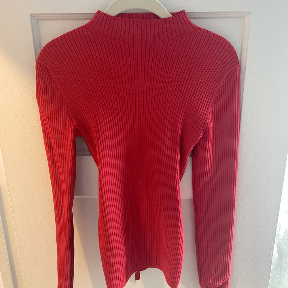 Babaton Vibrant Red Ribbed Long Sleeve Top